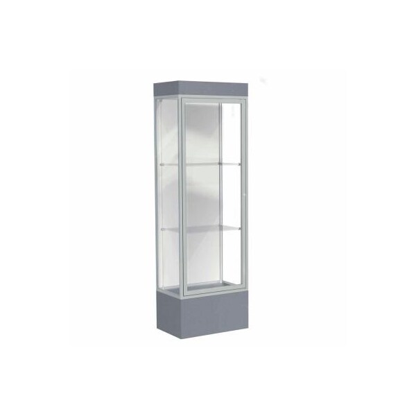 Waddell Display Case Of Ghent Edge Lighted Floor Case, White Back, Satin Frame, 12" Carbon Mesh Base, 24"W x 76"H x 20"D 93LFWH-SN-CM - main